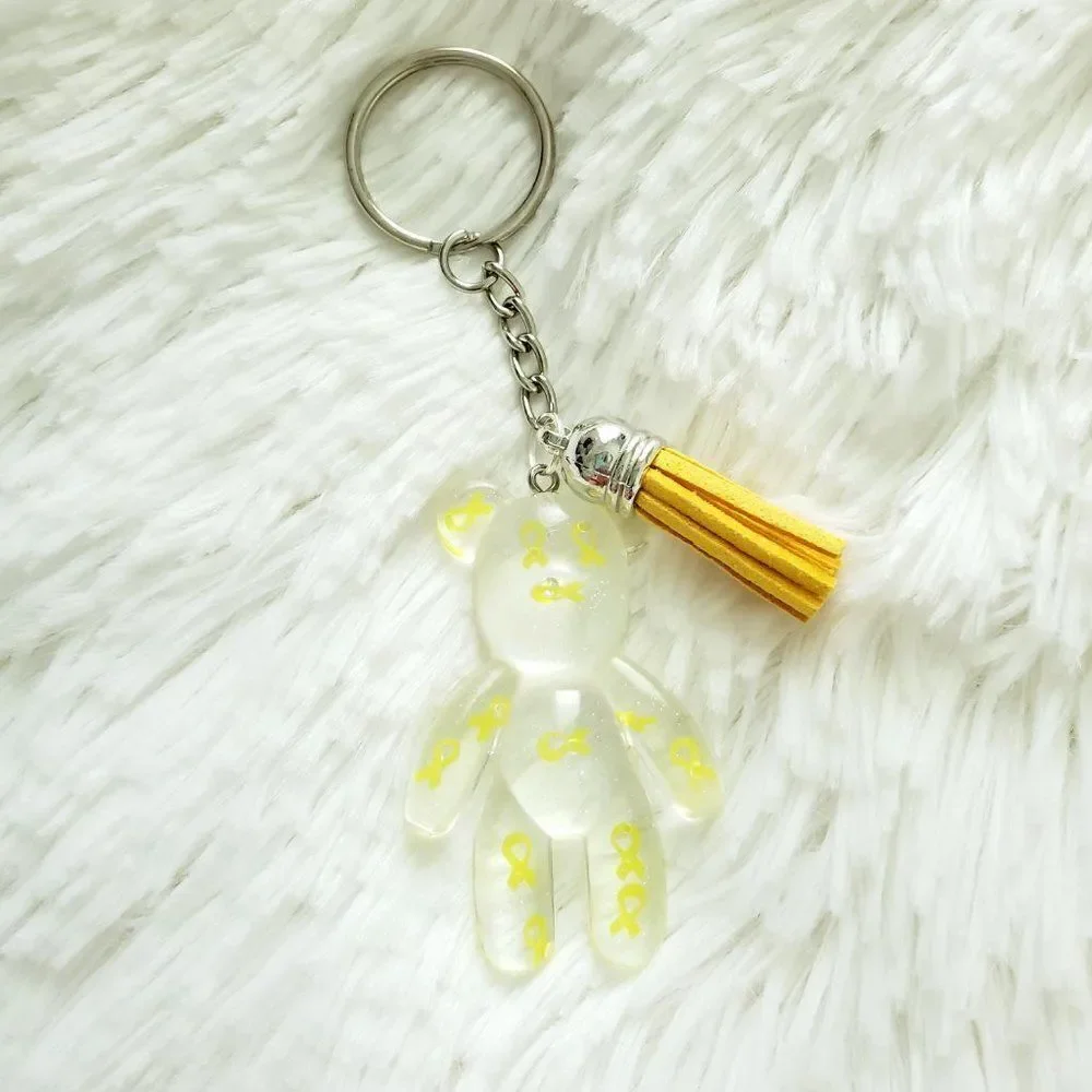 Yellow Awareness Ribbon Bear Tassel Keychain